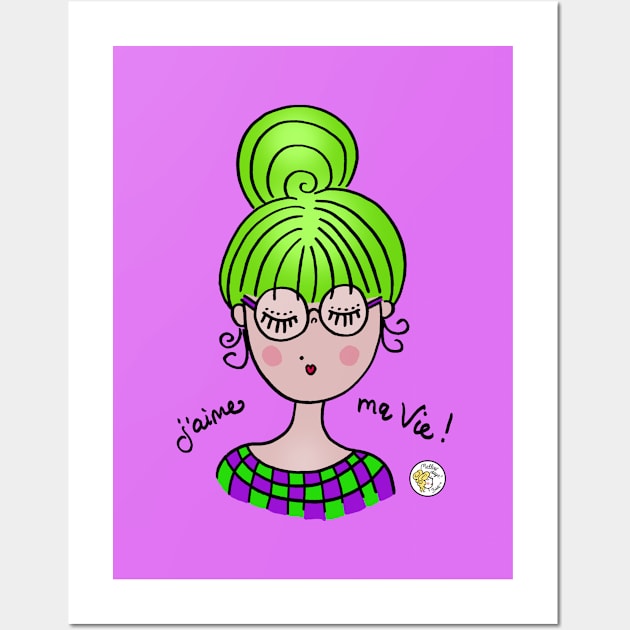 Cute girl lovely green hair! Wall Art by Mellowdays